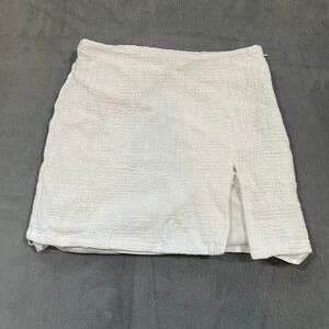 White Textured Mini Skirt‎ with Slit Women's Small 25 in Waist Tweed Skirt